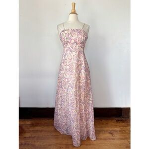 Vintage 70s Purple and Pink Sleeveless Floral Full Length Formal Dress